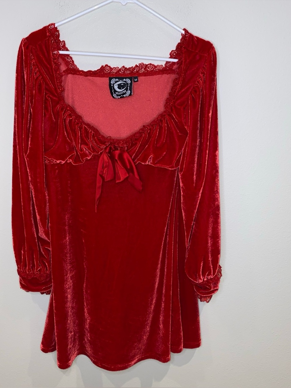 Killstar Witchful Thinking Red Velvet Dress Size M Lace Gothic Scarlet - Picture 4 of 11